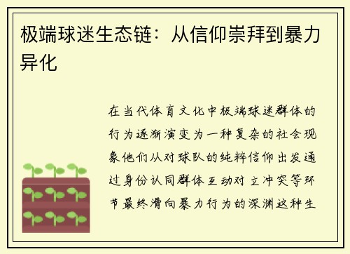 极端球迷生态链：从信仰崇拜到暴力异化
